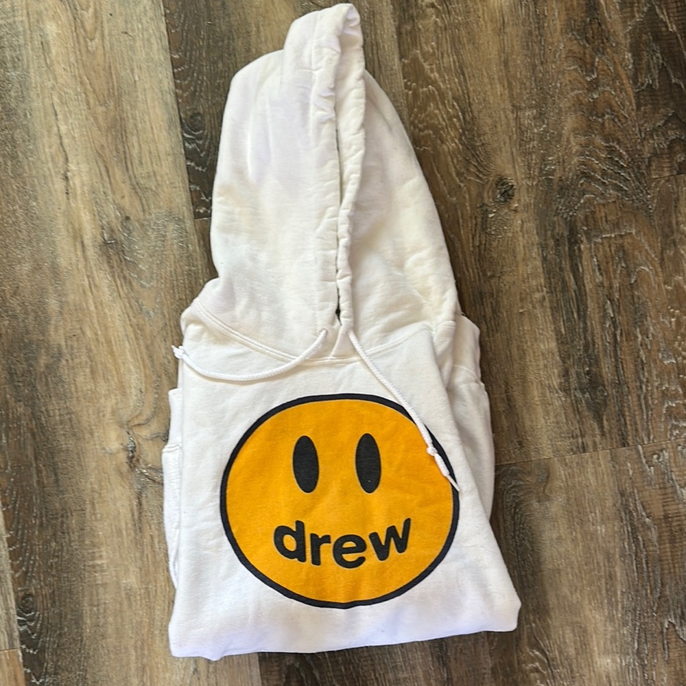 Drew House White Hoodie with Yellow Logo